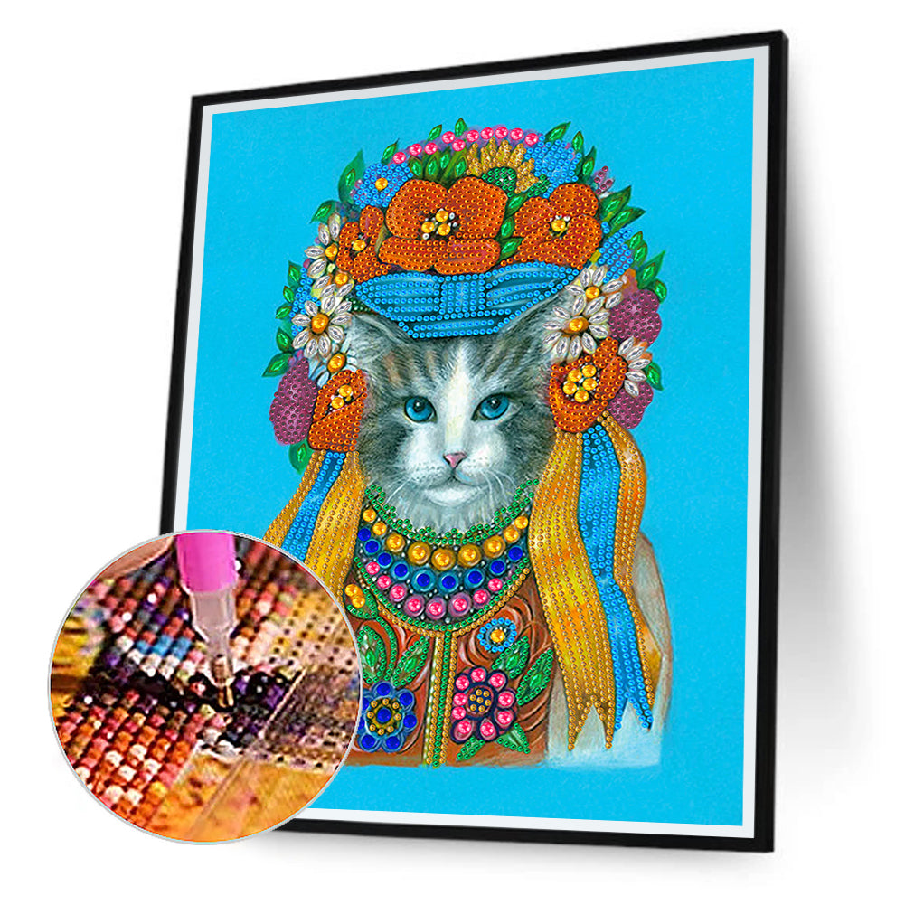 Elegant And Luxurious Cat 30*40CM(Canvas) Special Shaped Drill Diamond Painting