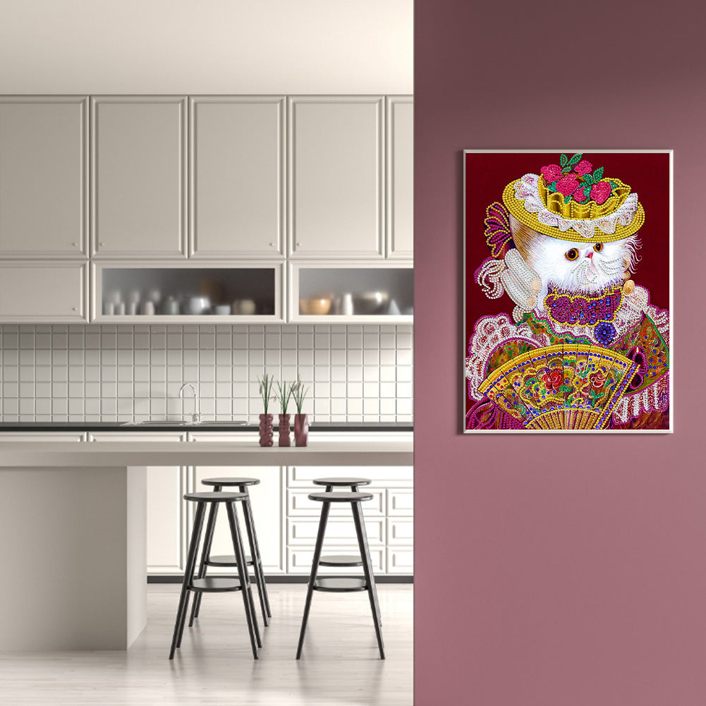 Elegant And Luxurious Cat 30*40CM(Canvas) Special Shaped Drill Diamond Painting