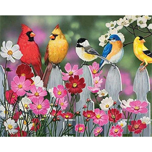 Bird On Garden Fence 50*40CM(Canvas) Full Round Drill Diamond Painting