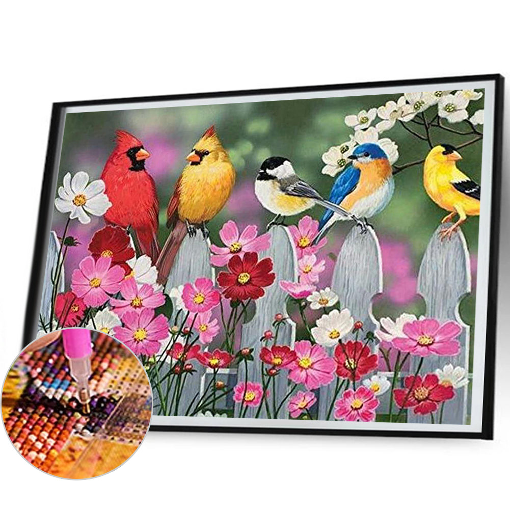 Bird On Garden Fence 50*40CM(Canvas) Full Round Drill Diamond Painting