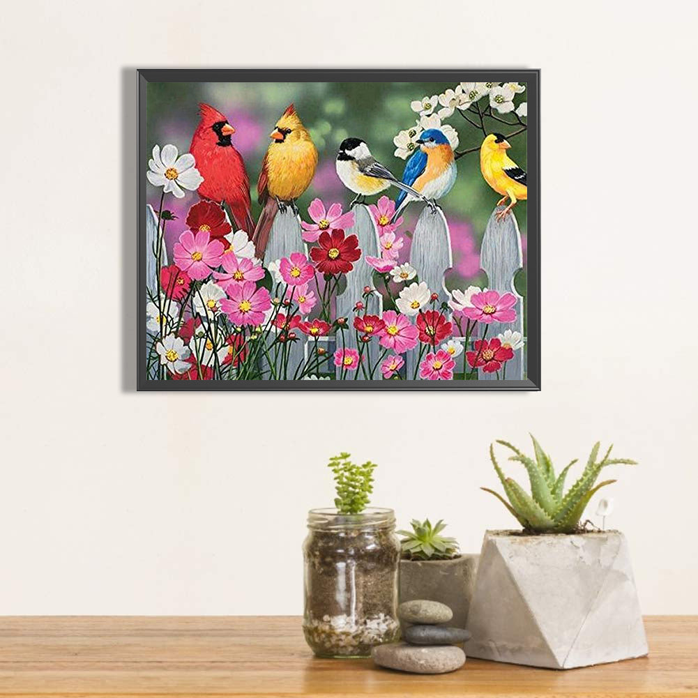 Bird On Garden Fence 50*40CM(Canvas) Full Round Drill Diamond Painting