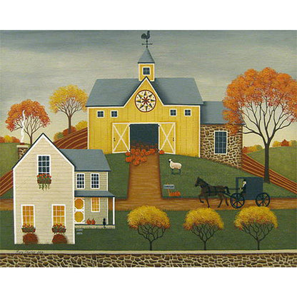 House In Rice Field 50*40CM(Canvas) Full Round Drill Diamond Painting