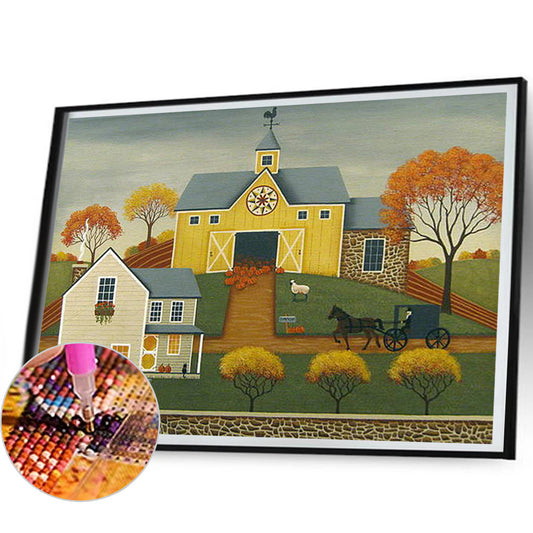 House In Rice Field - Full Round Drill Diamond Painting 50*40CM