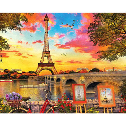 Eiffel Tower Sunset 50*40CM(Canvas) Full Round Drill Diamond Painting