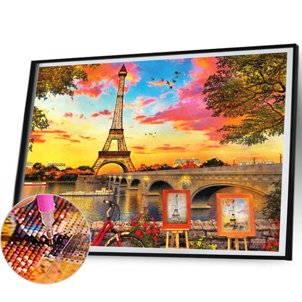 Eiffel Tower Sunset 50*40CM(Canvas) Full Round Drill Diamond Painting