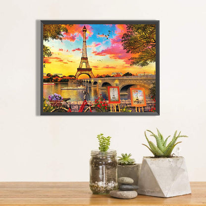 Eiffel Tower Sunset 50*40CM(Canvas) Full Round Drill Diamond Painting