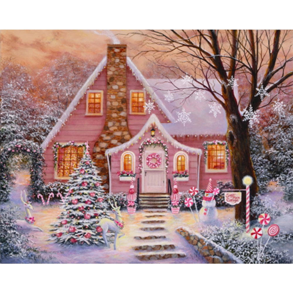 Christmas House 50*40CM(Canvas) Full Round Drill Diamond Painting