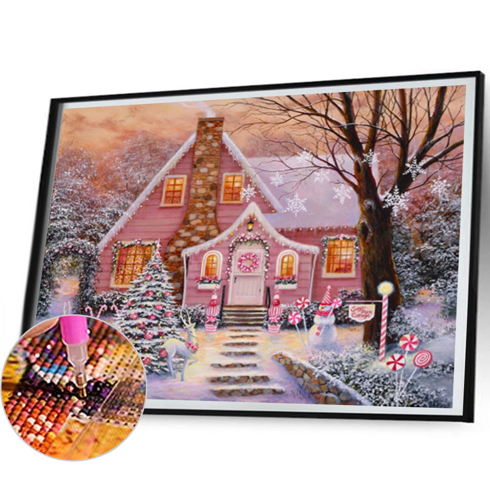 Christmas House 50*40CM(Canvas) Full Round Drill Diamond Painting