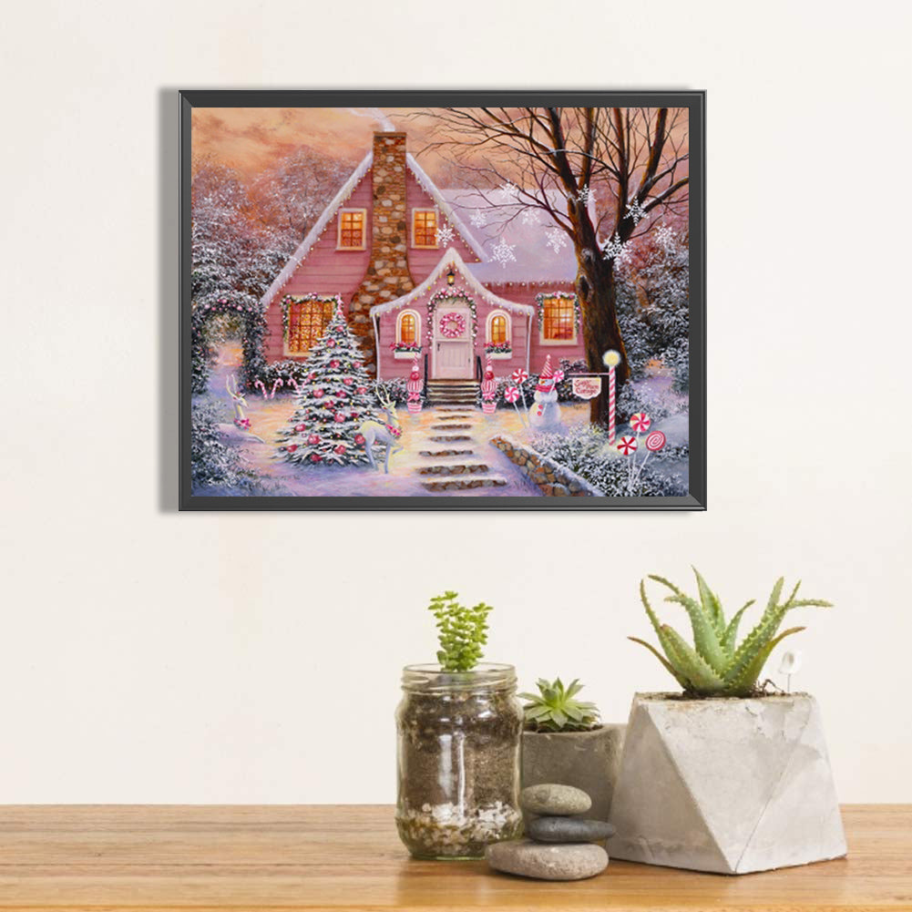 Christmas House 50*40CM(Canvas) Full Round Drill Diamond Painting