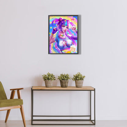 Purple Hair Anime Girl - Full Round Drill Diamond Painting 30*40CM