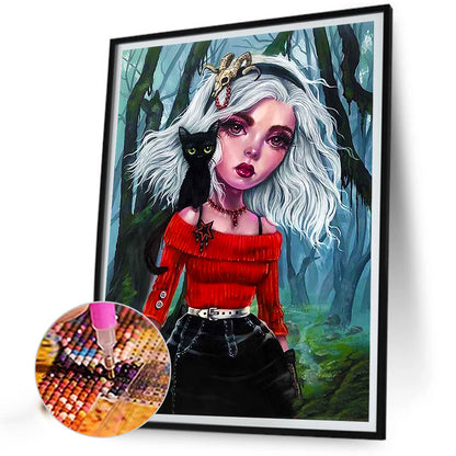Heavy Makeup Girl - Full Round Drill Diamond Painting 30*40CM
