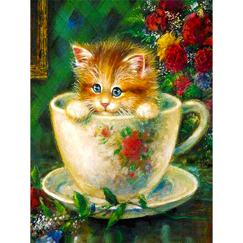 Teacup Kitten - Full Round Drill Diamond Painting 30*40CM