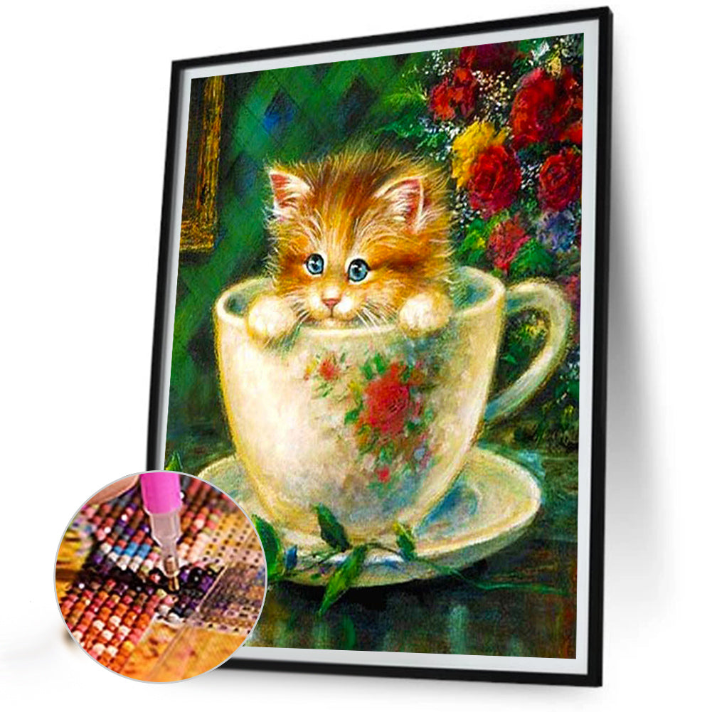 Teacup Kitten - Full Round Drill Diamond Painting 30*40CM