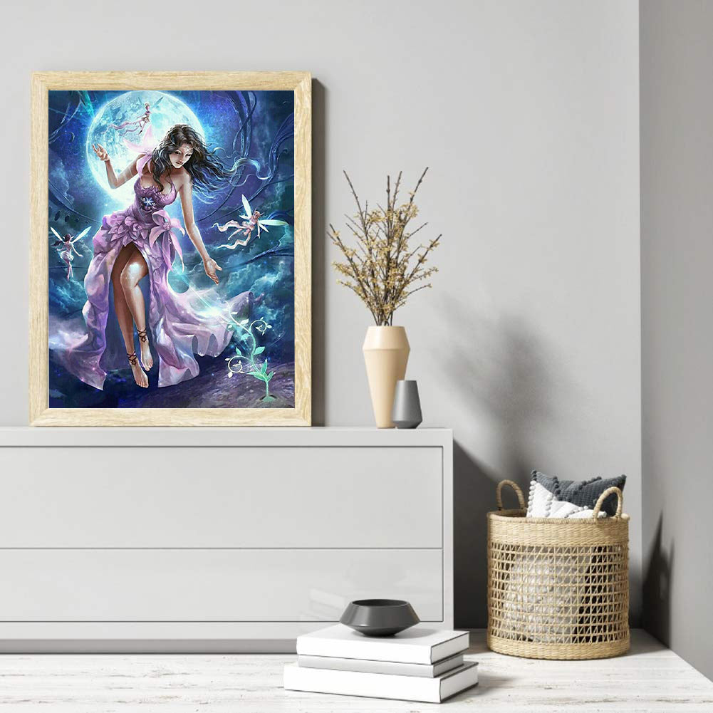 Moon Fairy - Full Round Drill Diamond Painting 40*50CM