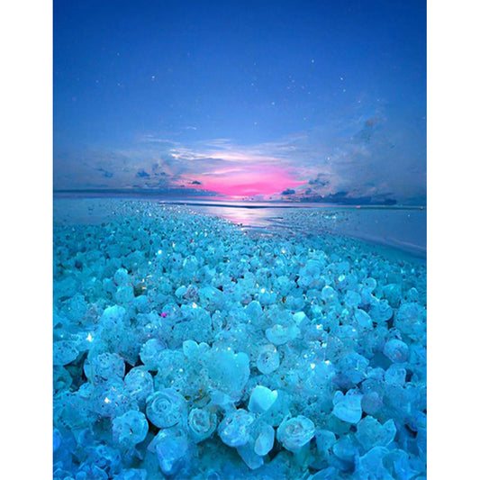 Beach Wave Art - Flower Sea Coastline - Full Round Drill Diamond Painting 40*50CM