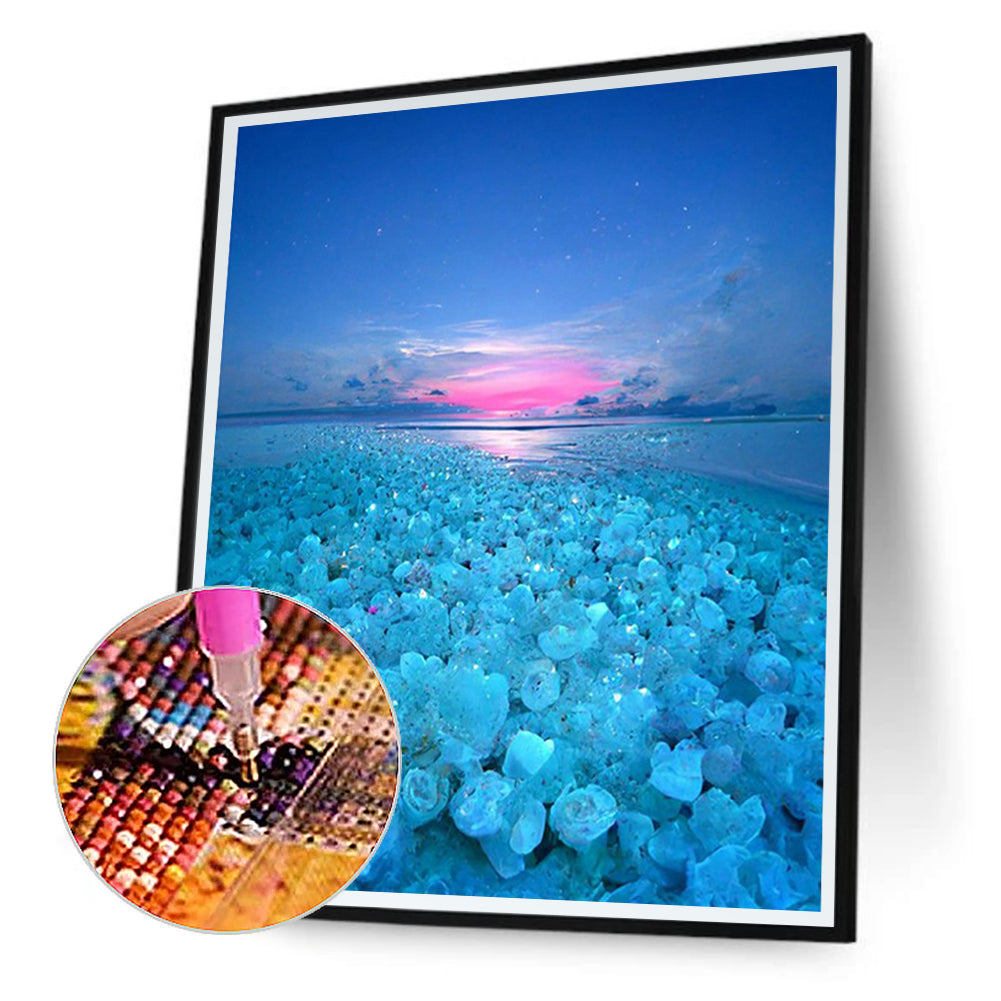 Beach Wave Art - Flower Sea Coastline - Full Round Drill Diamond Painting 40*50CM