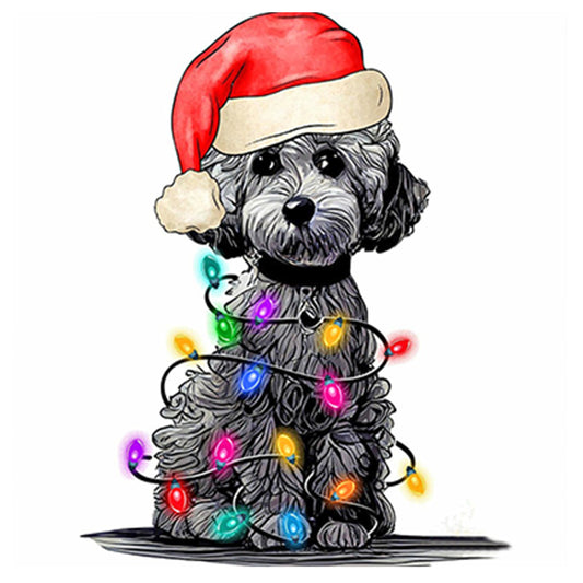 Christmas Lights Puppy - Full Round Drill Diamond Painting 30*30CM