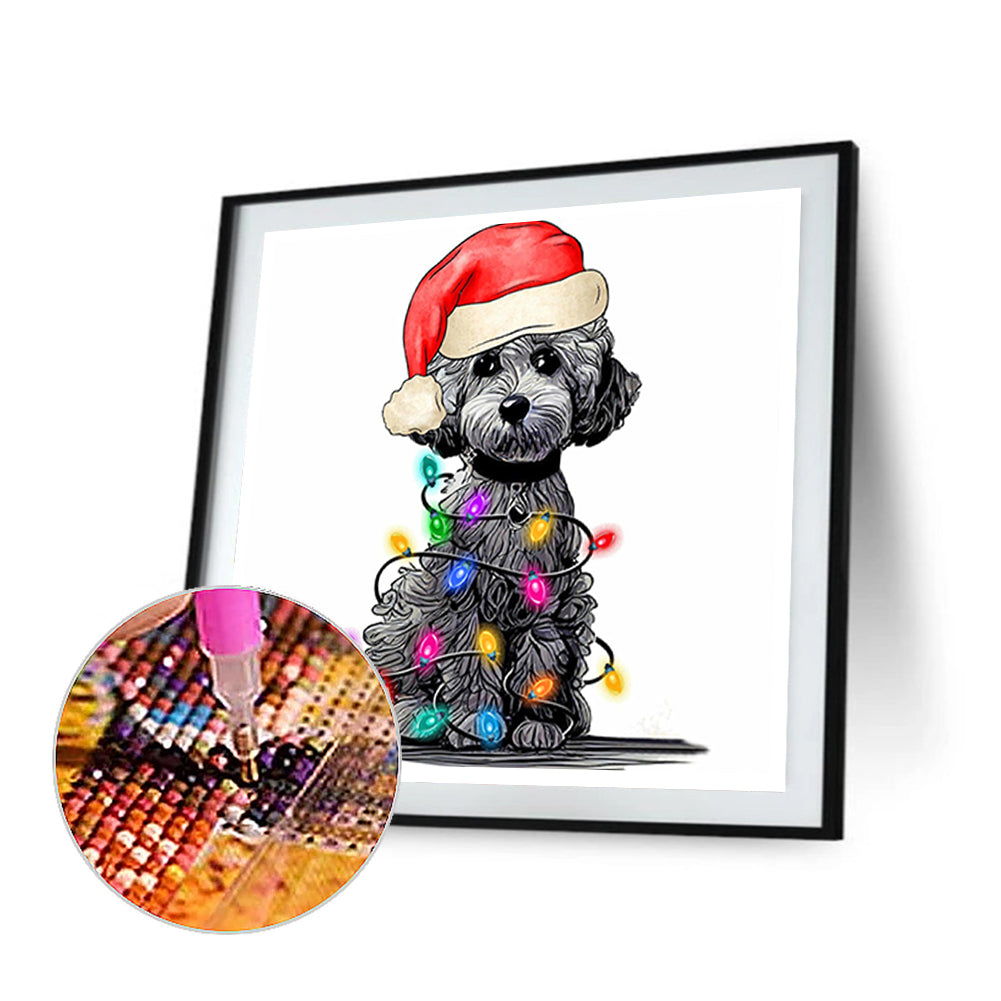 Christmas Lights Puppy - Full Round Drill Diamond Painting 30*30CM