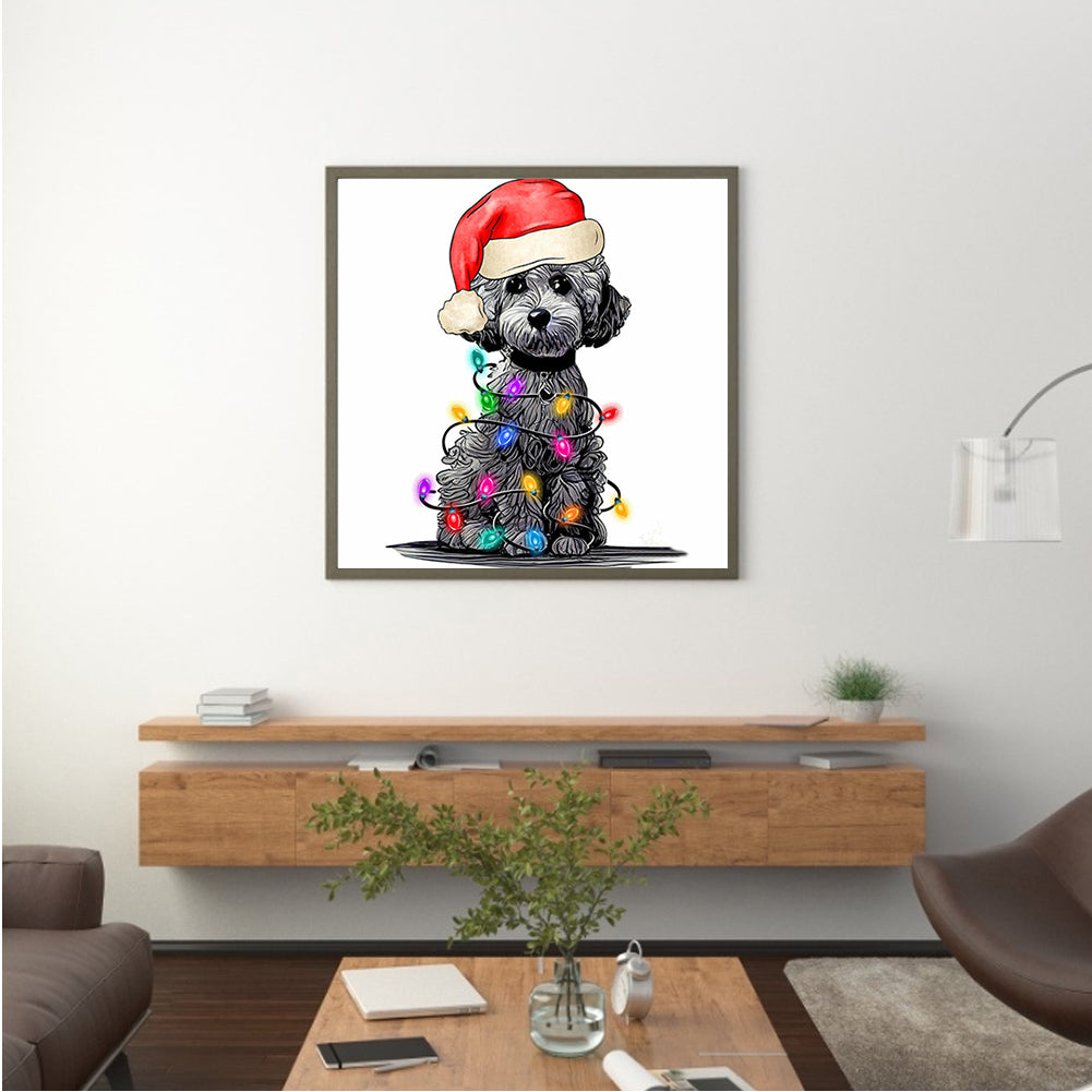 Christmas Lights Puppy - Full Round Drill Diamond Painting 30*30CM