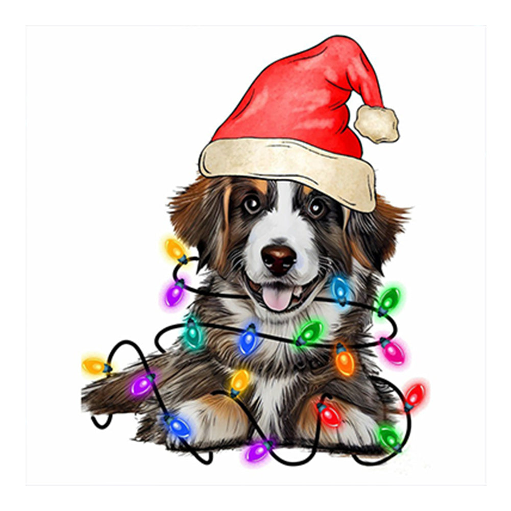 Christmas Lights Puppy - Full Round Drill Diamond Painting 30*30CM