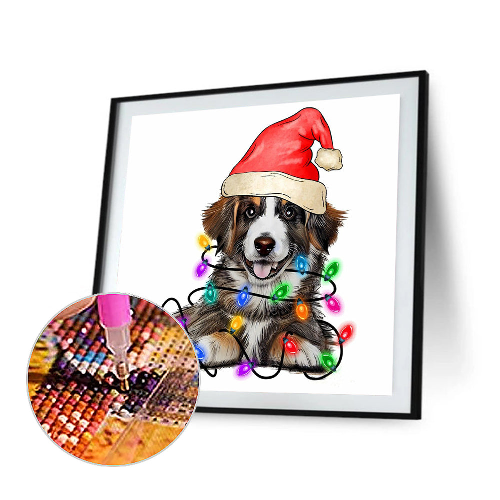 Christmas Lights Puppy - Full Round Drill Diamond Painting 30*30CM