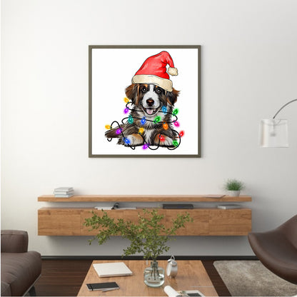 Christmas Lights Puppy - Full Round Drill Diamond Painting 30*30CM