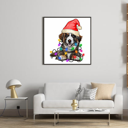 Christmas Lights Puppy - Full Round Drill Diamond Painting 30*30CM