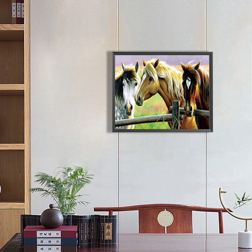 Horse In The Fence - Full Round Drill Diamond Painting 50*40CM