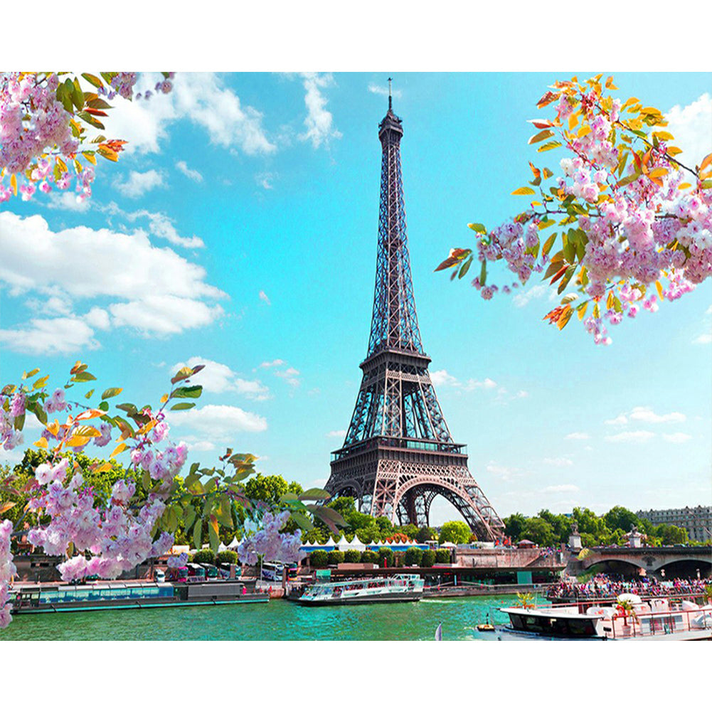 Eiffel Tower Scenery - Full Round Drill Diamond Painting 50*40CM