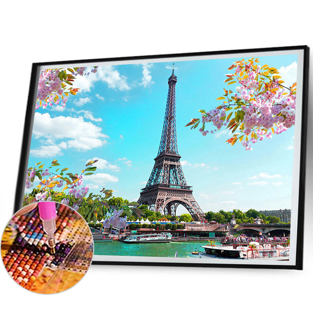 Eiffel Tower Scenery - Full Round Drill Diamond Painting 50*40CM