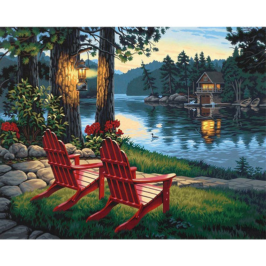 Lakeside Scenery - Full Round Drill Diamond Painting 50*40CM