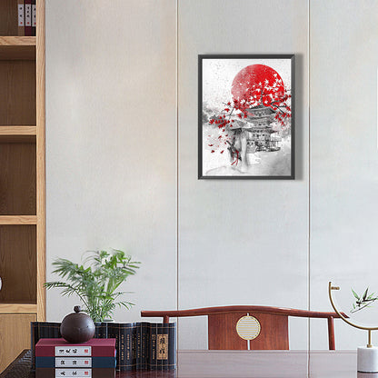 Red Sun Pavilion Samurai - Full Round Drill Diamond Painting 30*40CM