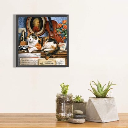 Tricolor Cat On The Counter 40*40CM(Canvas) Full Round Drill Diamond Painting