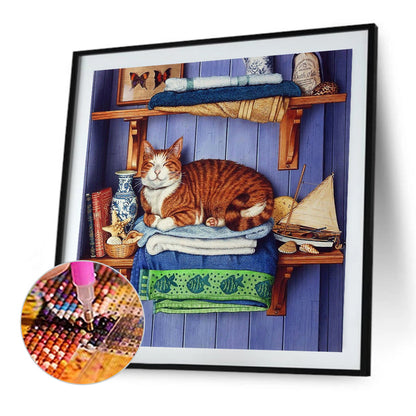 Yellow Cat Sleeping On A Shelf 40*40CM(Canvas) Full Round Drill Diamond Painting