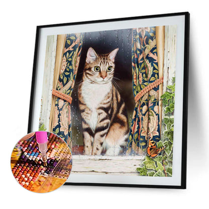 Kenyan Cat On The Window 40*40CM(Canvas) Full Round Drill Diamond Painting