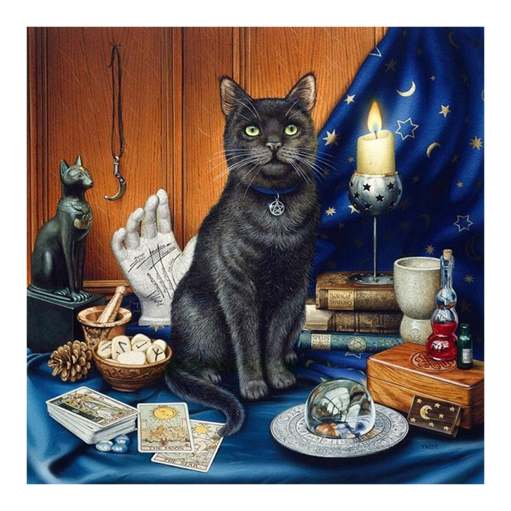 Black Cat On Desk 40*40CM(Canvas) Full Round Drill Diamond Painting