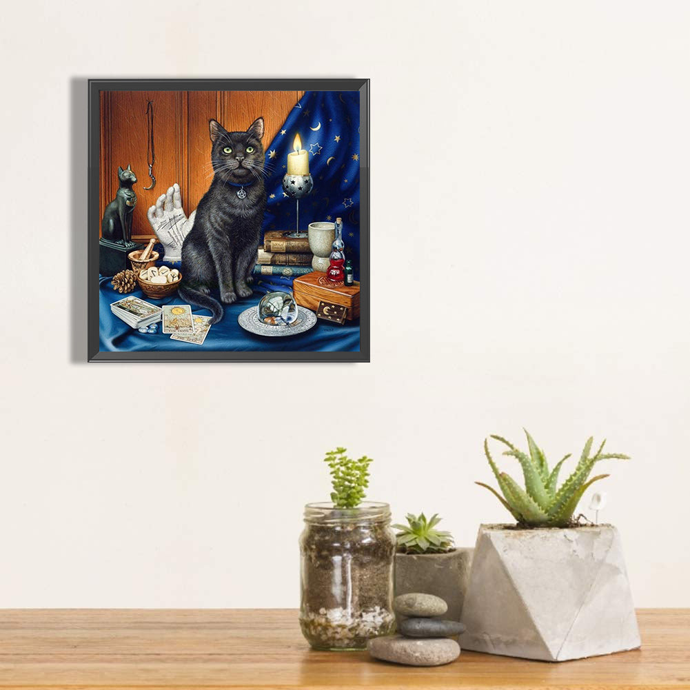 Black Cat On Desk 40*40CM(Canvas) Full Round Drill Diamond Painting