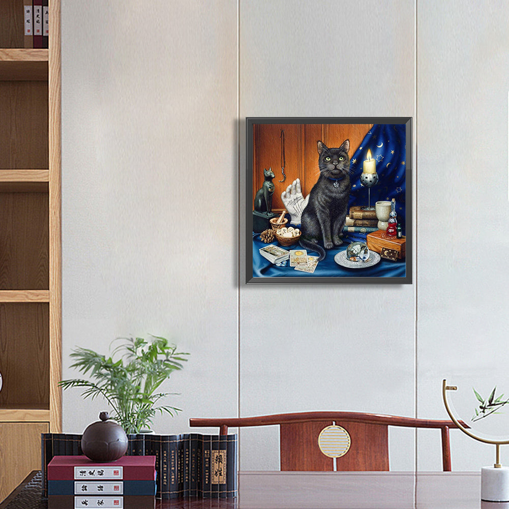 Black Cat On Desk 40*40CM(Canvas) Full Round Drill Diamond Painting