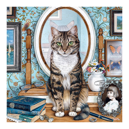 Cat In Front Of Mirror 40*40CM(Canvas) Full Round Drill Diamond Painting