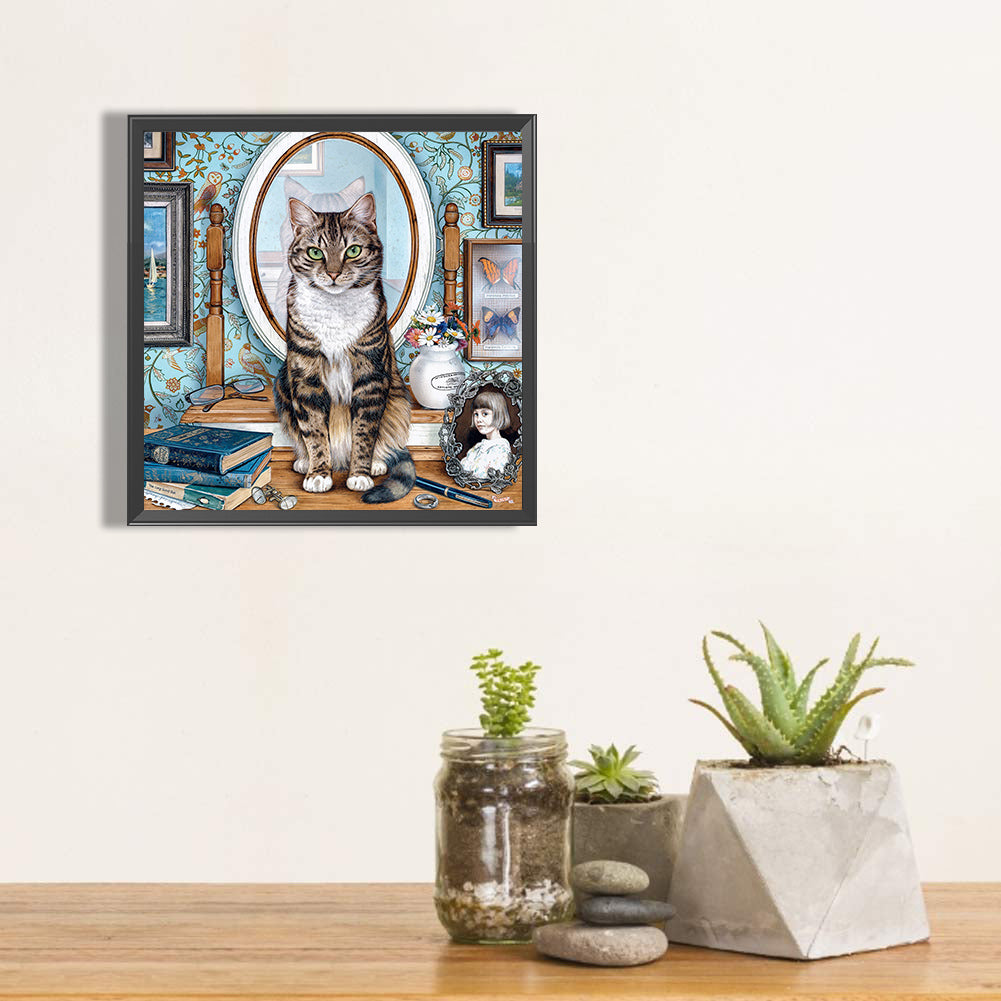 Cat In Front Of Mirror 40*40CM(Canvas) Full Round Drill Diamond Painting