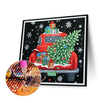 Red Car Christmas Tree - Full Square Drill Diamond Painting 30*30CM