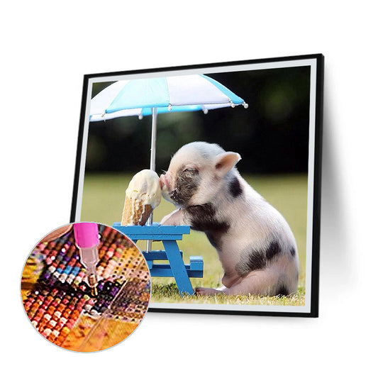 Pig Eating Ice Cream - Full Round Drill Diamond Painting 50*50CM