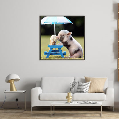 Pig Eating Ice Cream - Full Round Drill Diamond Painting 50*50CM