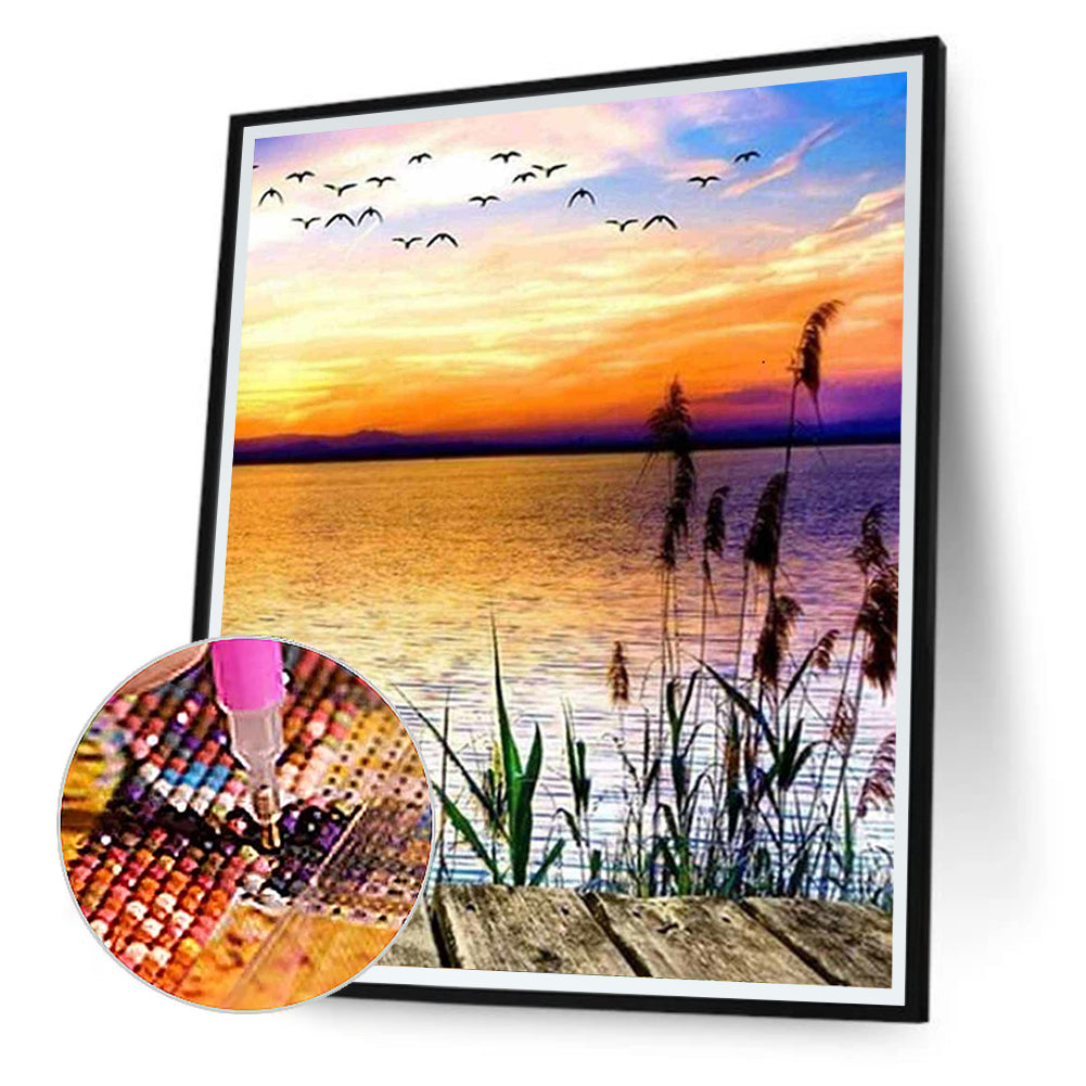 Sunset Mountain Lake - Full Round Drill Diamond Painting 50*60CM