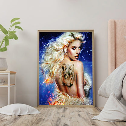 Wolf Tattoo Girl - Full Round Drill Diamond Painting 30*40CM