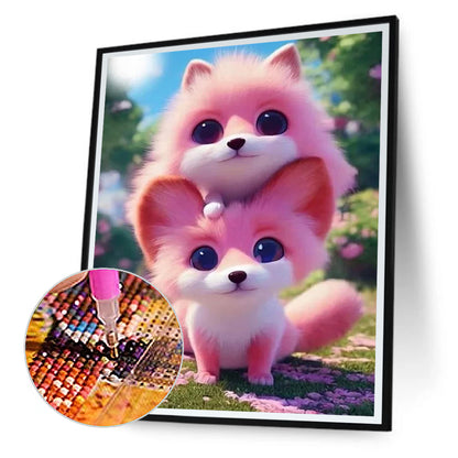 Pink Fox - Full Round Drill Diamond Painting 30*40CM