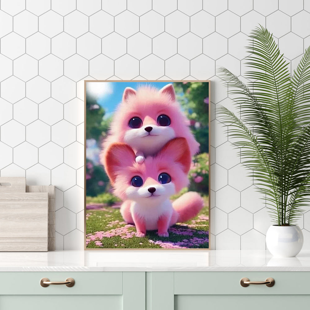 Pink Fox - Full Round Drill Diamond Painting 30*40CM