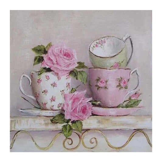 Teacup And Roses On Table - Full Square Drill Diamond Painting 30*30CM