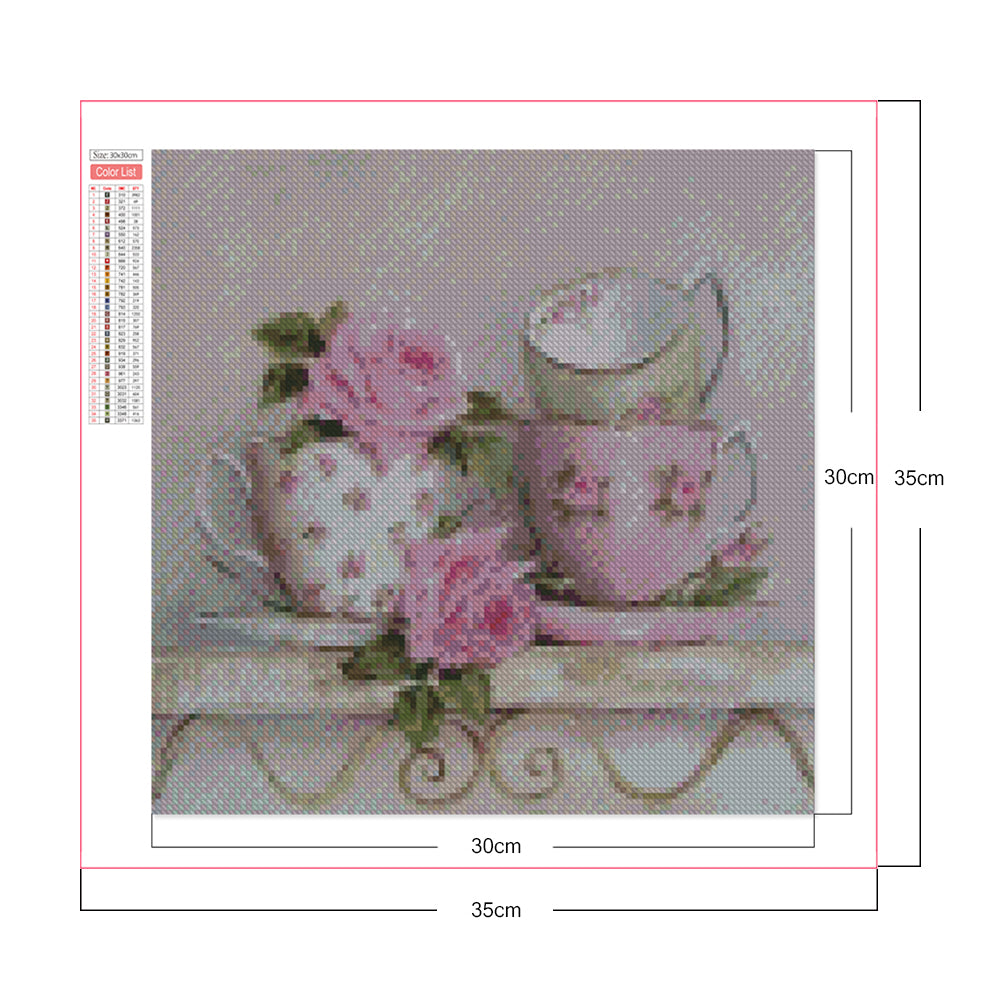 Teacup And Roses On Table - Full Square Drill Diamond Painting 30*30CM