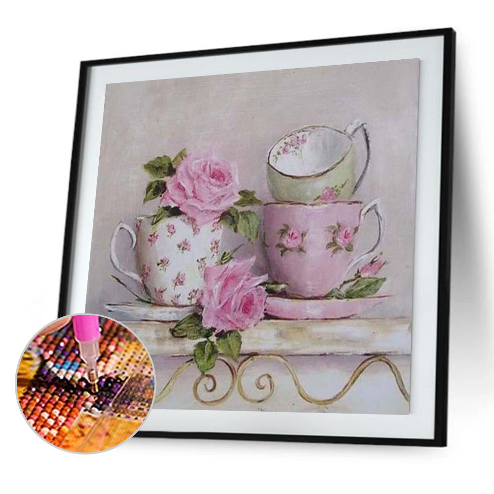 Teacup And Roses On Table - Full Square Drill Diamond Painting 30*30CM